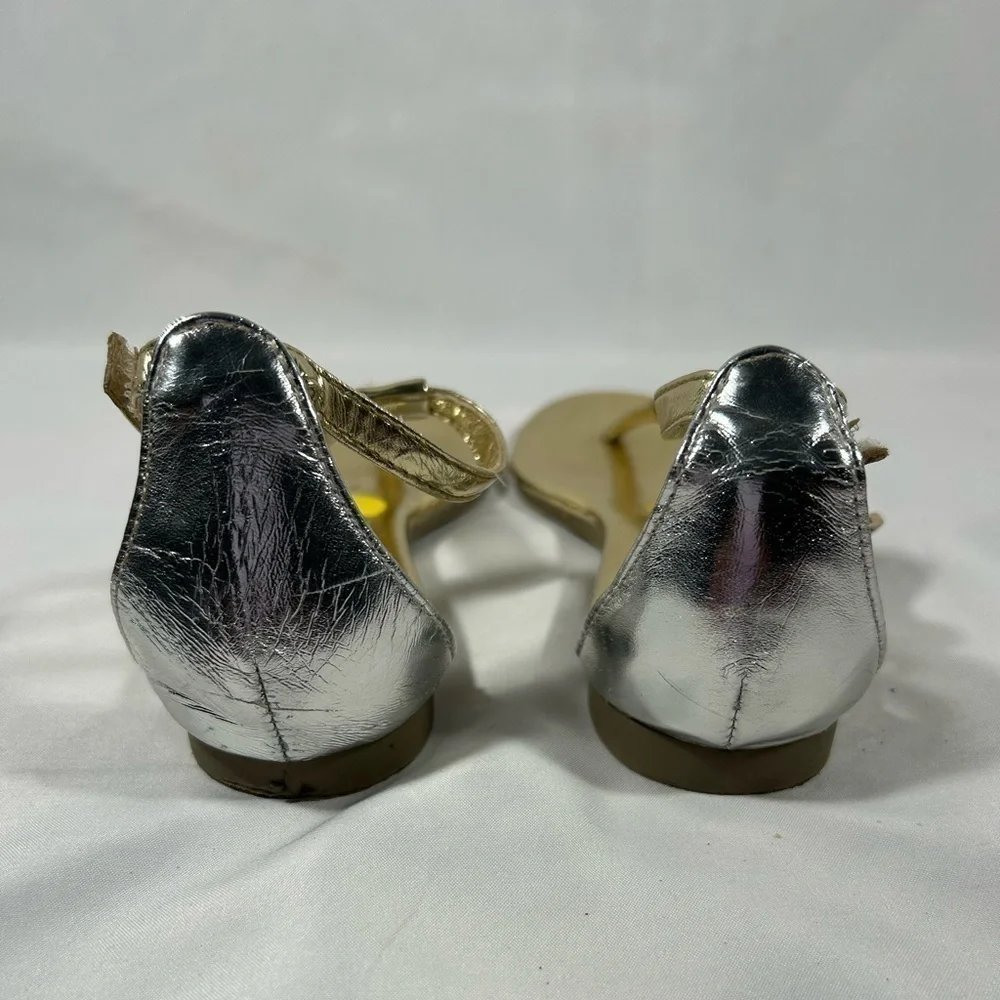 Michael Kors Girls Thong Strappy Metallic Sandals Logo Kids Shoes Sz 1
